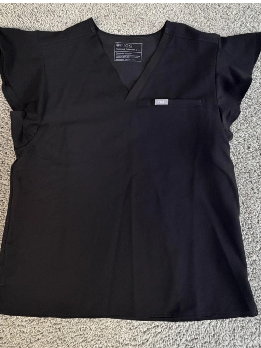 Figs Women’s Black V-Neck Flutter Sleeve Scrub Top